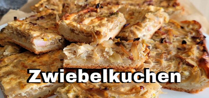 Zwiebelkuchen vom Blech ohne Hefeteig Rezept